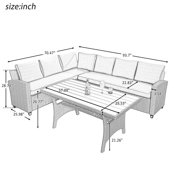Latitude Run® 5 Piece Rattan Sectional Seating Group with Cushions